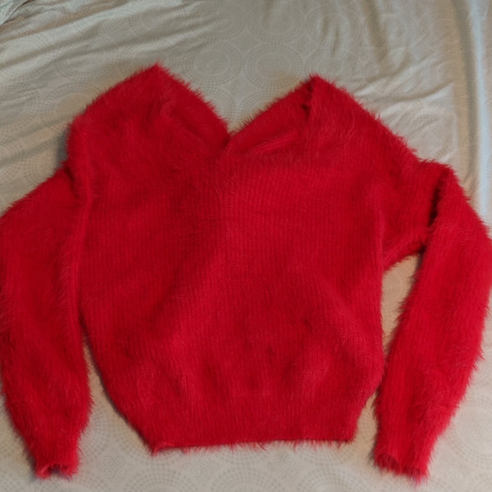 Red Hot Cropped Twist Sweater